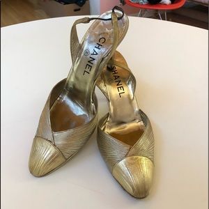Vintage gold Chanel slingback heels